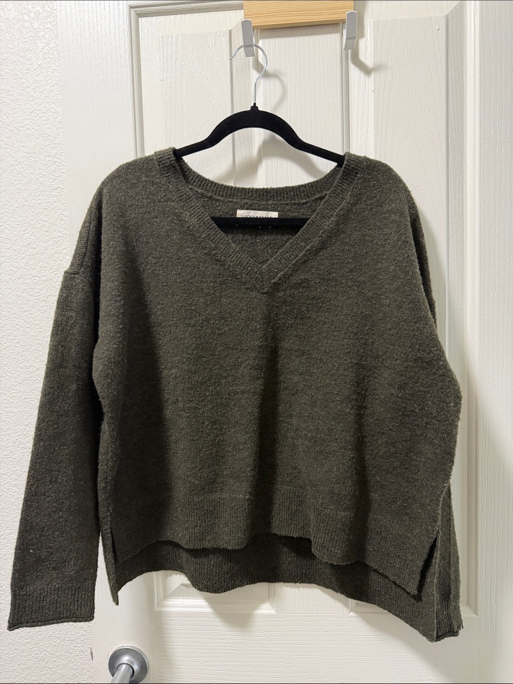 Lucky Brand Olive Green V-Neck Knit Sweater